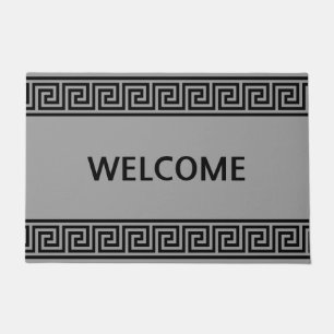 Elegant Greek Pattern on Silver Gray Welcome Doormat