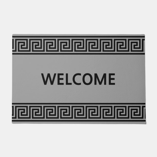 Elegant Greek Pattern on Silver Gray Welcome Doormat (Front)