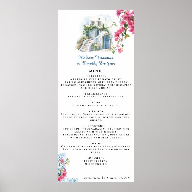 Elegant Greek Themed | Illustrated Wedding Menu Poster (Front)