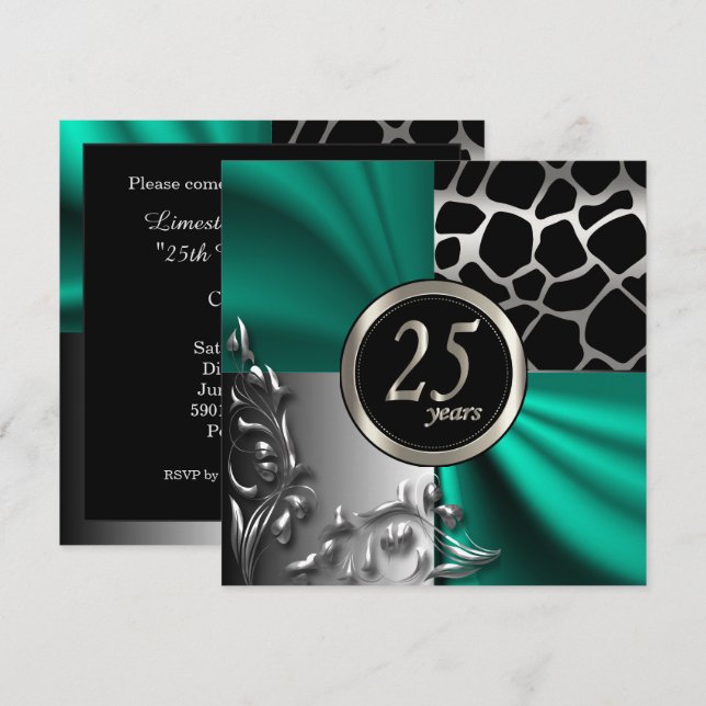Elegant Green 25 Years Party Invitation (Front/Back)