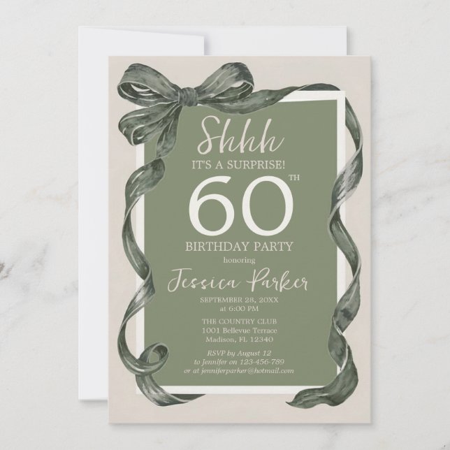Elegant Green 60th Birthday Surprise Party Invitation (Front)