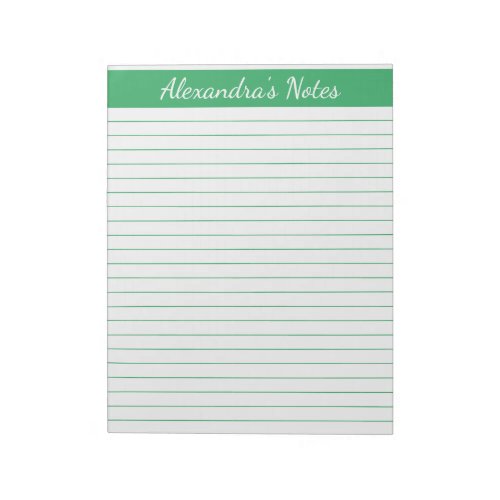 Elegant Green 85x11 Letter Size Personalized Notepad
