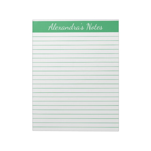 Elegant Green 8.5x11 Letter Size Personalized Notepad (Rotated)