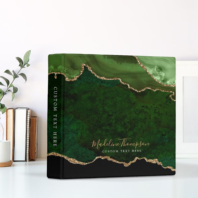 Elegant Green Agate Geode Gold Script Typography 3 Ring Binder (Creator Uploaded)