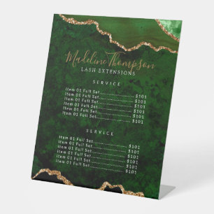 Elegant Green Agate Geode Marble Services Price Pedestal Sign