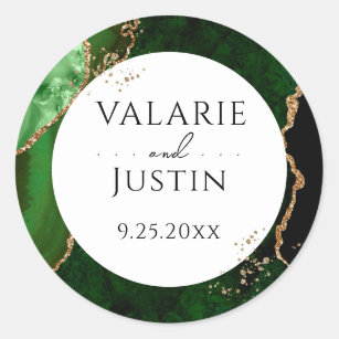 Elegant Green Agate Gold Glitter Wedding Sticker