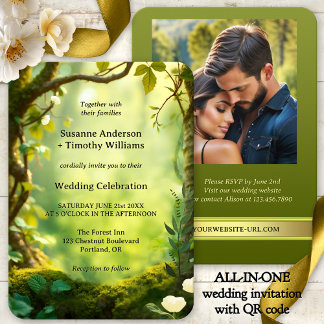 Elegant Green All in One Forest Wedding Invitation