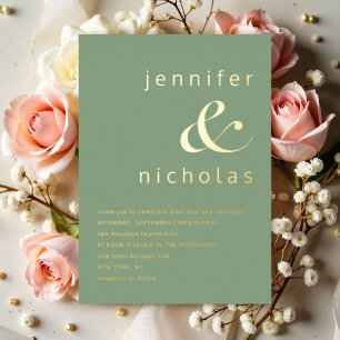 Elegant Green Ampersand Wedding Gold Foil Invitation