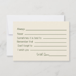 Elegant Green and Beige Palm Tree Bridal Shower Advice Card