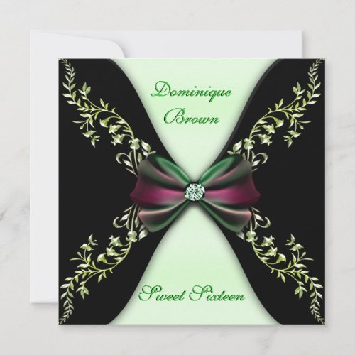 Elegant Green and Black Invite with Diamond Bow