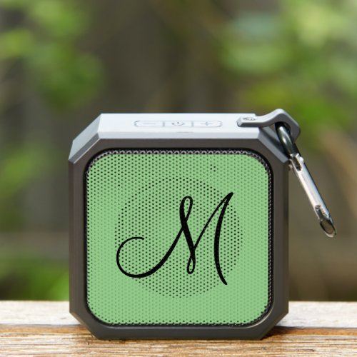 Elegant Green and Black Script Monogram Bluetooth Speaker
