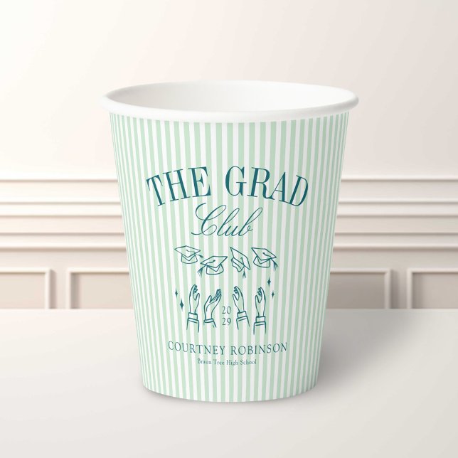 Elegant Green and Blue Grad Club Graduation Paper Cups (Creator Uploaded)