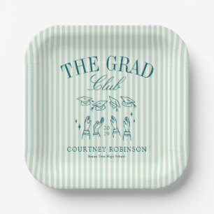 Elegant Green and Blue Grad Club Graduation Paper Plates