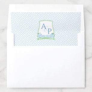 Elegant Green And Blue Monogram Wedding Crest Envelope Liner