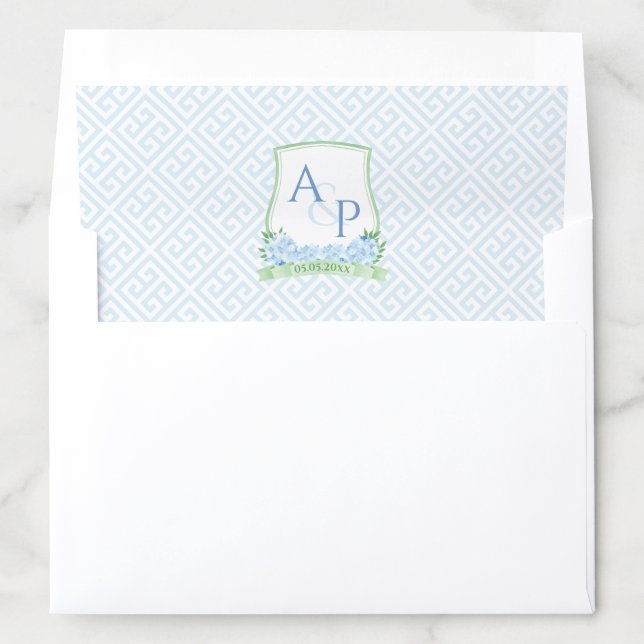 Elegant Green And Blue Monogram Wedding Crest Envelope Liner (In Envelope)