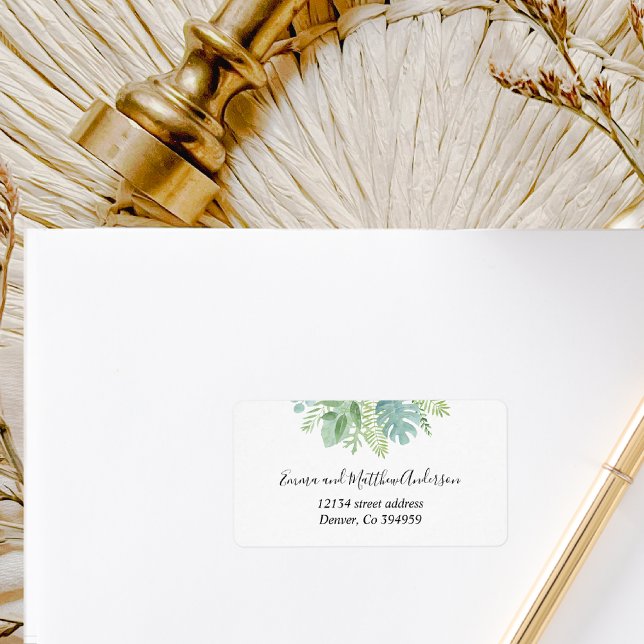 Elegant Green and Blue Palm Greenery Shipping Label (Creator Uploaded)