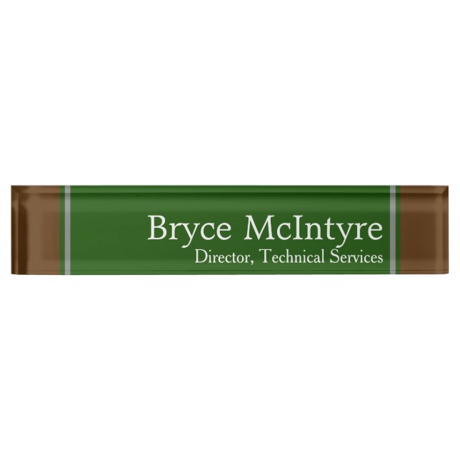 Elegant Green and Brown Nameplate For Your Office (Front)