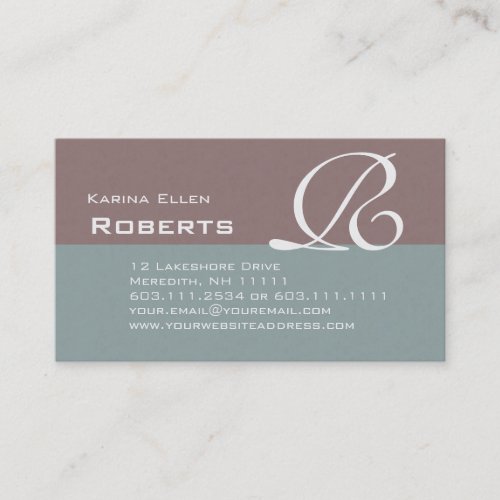 Elegant Green and Brown Textured Monogram Classic Business Card Template