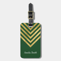 Elegant Green and Faux Gold Geometric Luggage Tag