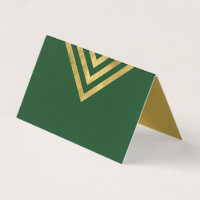 Elegant Green and Faux Gold Geometric Place Card