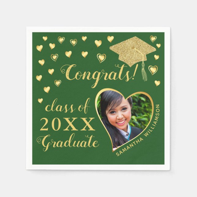 Elegant Green and Gold 2025 Graduation Napkins (Front)