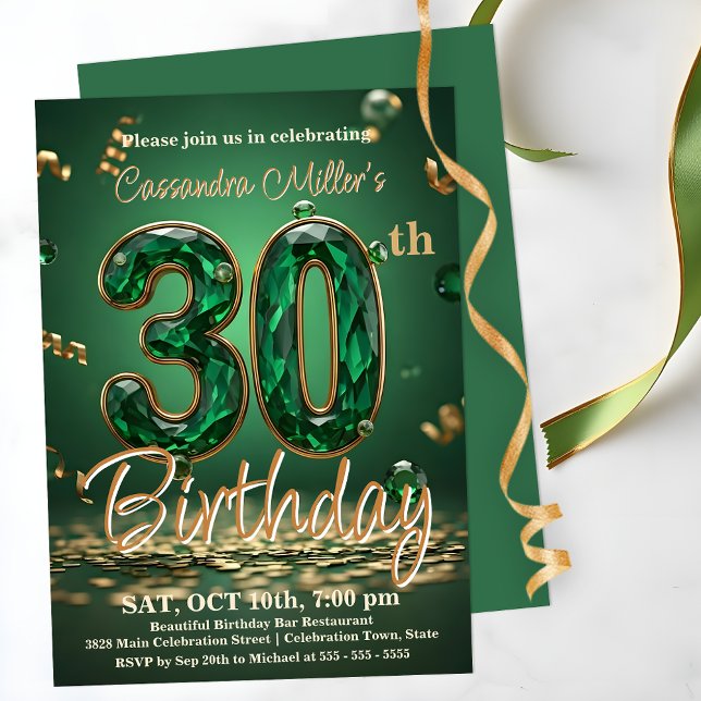 Elegant Green and Gold 30th Birthday Celebration  Invitation (Creator Uploaded)