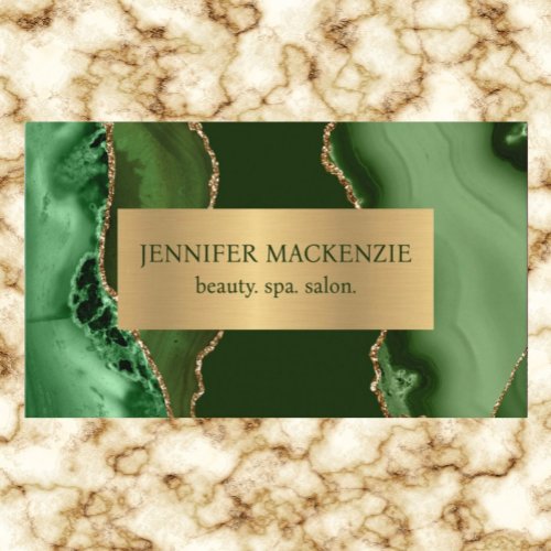 Elegant Green and Gold Agate Luxury Business Card