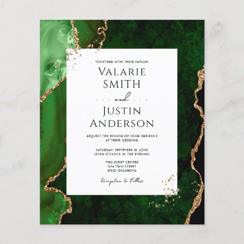 Elegant Green and Gold Agate Stone Budget Wedding  Flyer