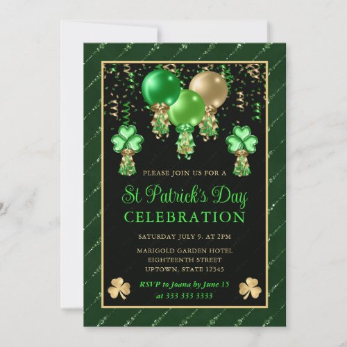 Elegant Green and Gold Balloons St Patricks Day Invitation