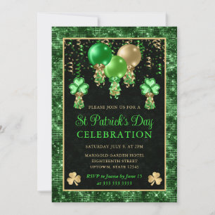 Elegant Green and Gold Balloons St Patrick's Day Invitation