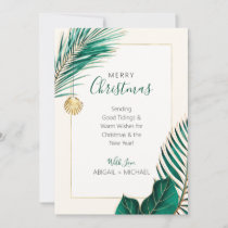Elegant Green and Gold Beach Tropical Christmas Holiday Card