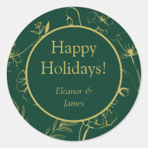 Elegant Green and Gold Botanical Happy Holidays