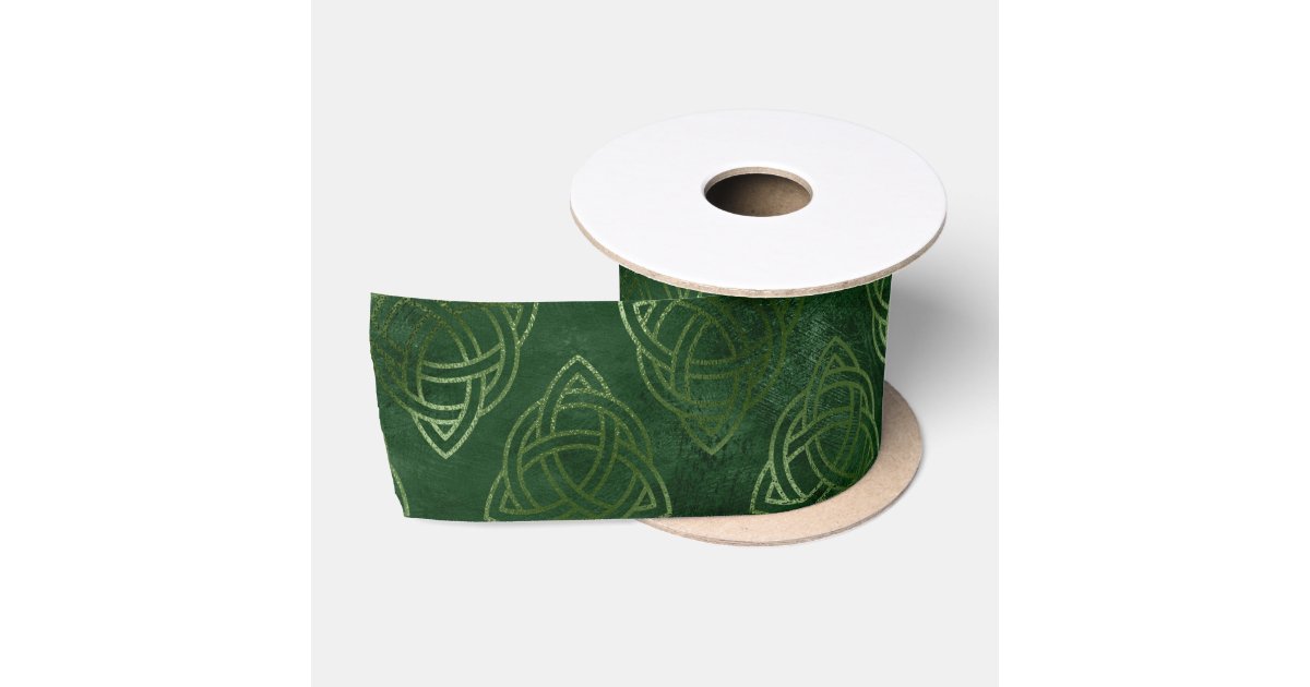 Elegant Green and Gold Celtic Pattern Satin Ribbon | Zazzle