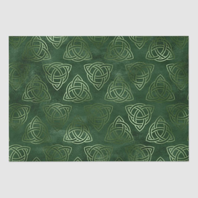 Elegant Green and Gold Celtic Pattern Tissue Paper (Front)
