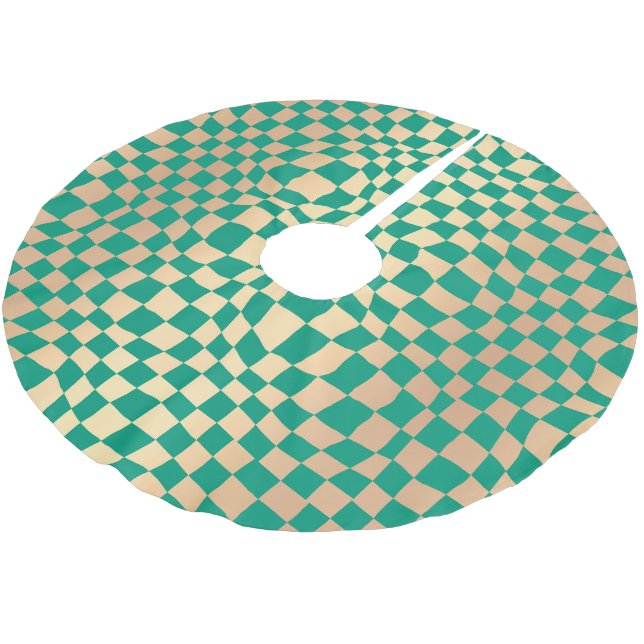 Elegant Green and Gold Checker Pattern Brushed Polyester Tree Skirt (Angled)