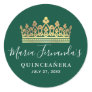 Elegant Green and Gold Crown Classic Round Sticker
