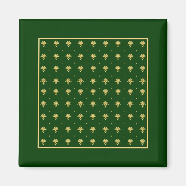 Elegant Green and Gold Damask Magnet (Front)