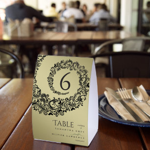 Elegant Green and Gold Damask Wedding Table Number Paper Table Tent