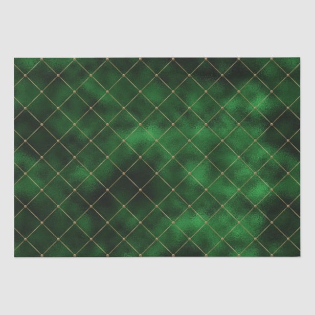 Elegant Green and Gold Diamonds Pattern Tissue Paper (Front)