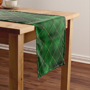 Elegant Green and Gold Diamonds St Patrick's Day Short Table Runner