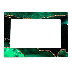 Elegant Green and Gold Faux Glitter Agate Magnetic Frame