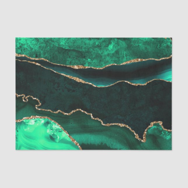 Elegant Green and Gold Faux Glitter Agate Tissue Paper (Front)