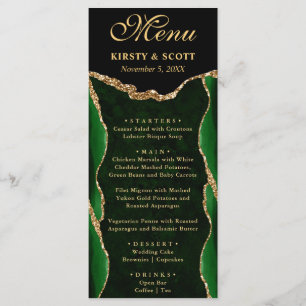 Elegant Green and Gold Faux Glitter Agate Wedding Menu