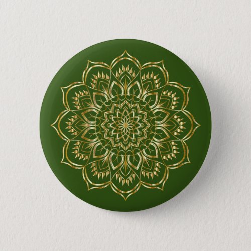 Elegant Green and Gold Floral Mandala Pattern Button