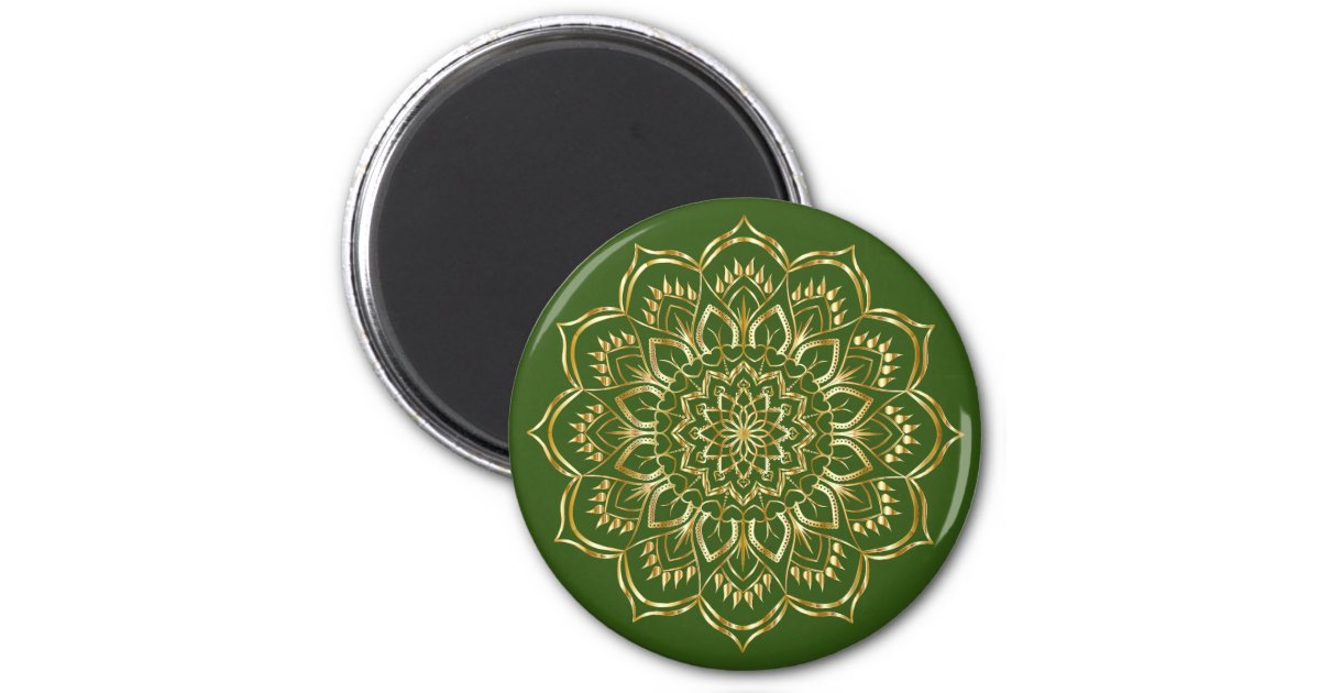 Elegant Green and Gold Floral Mandala Pattern Magnet | Zazzle