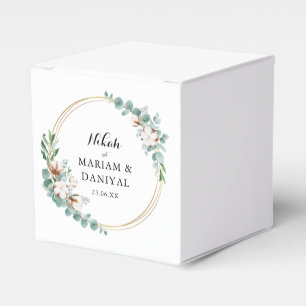Elegant Green and Gold Floral Muslim Nikah Wedding Favor Boxes