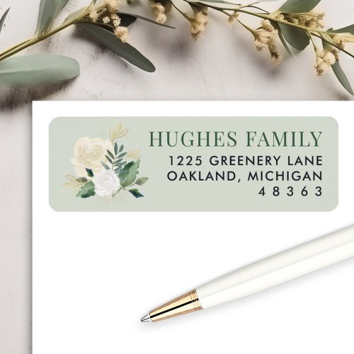 Elegant Green and Gold Floral Return Address Label