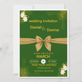 Elegant Green and Gold Floral Wedding Invite