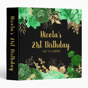Elegant Green and Gold Flowers Birthday Party  3 Ring Binder