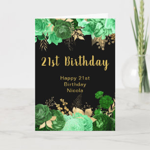 Elegant Green and Gold Flowers Birthday Party Card